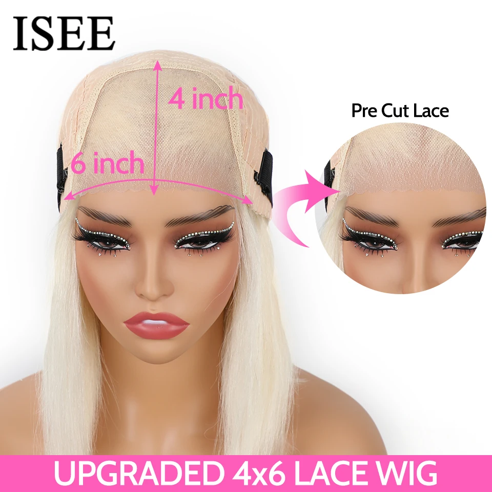 Straight 613 Wear And Go Glueless Human Hair Wigs For Women ISEE HAIR Peruvian Straight Blonde 6x4 Glueless Preplucked Human Wig