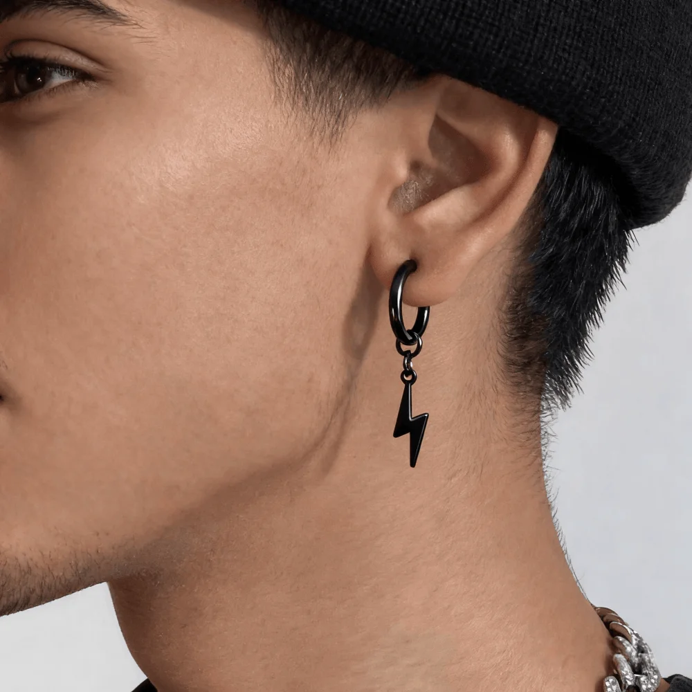 1-10 Paar Lightning Punk Schwarz Edelstahl Damen Piercing Creolen für Männer Wasserdicht Trend Neu In Modernen Schmuck2025 – Detail 1