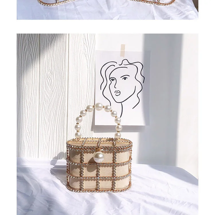Kavi - Diamond & Pearl Metallic Cage Clutch detail 3