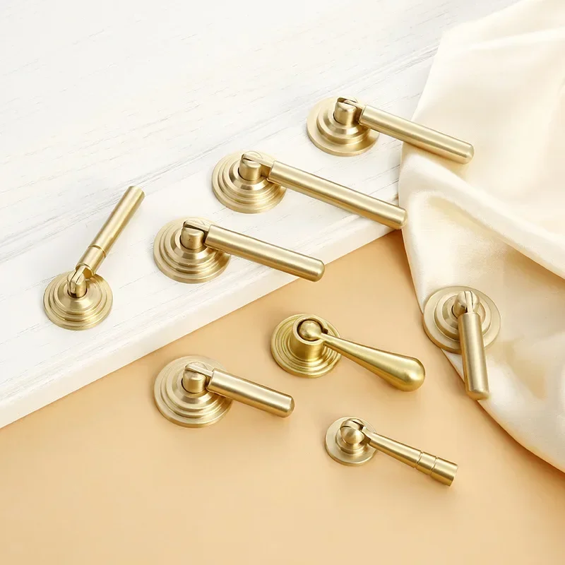 Gold brushed cabinet door Brass handle Furniture hardware clothing cabinet pure copper handle Cabinet door window accessories