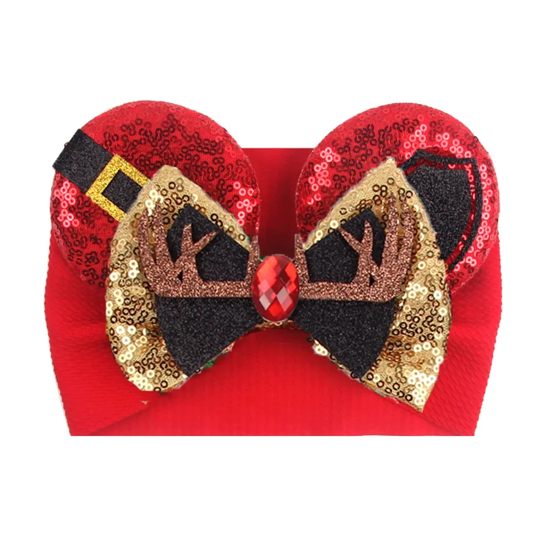 2024 Weihnachts-Mäuseohren-Haarband für Babys, Festliche Pailletten 5" Schleife Stirnband Turban, Geburtstagsparty DIY Haaraccessoires – Detail 7