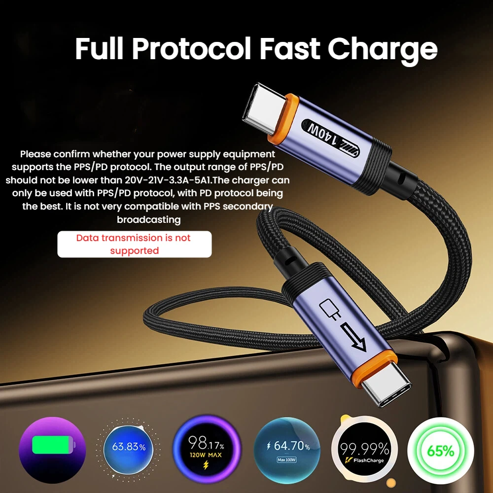 รูปสินค้า สายชาร์จ USB-C 140W ชาร์จเร็ว สำหรับ iPhone 17/Xiaomi/Samsung