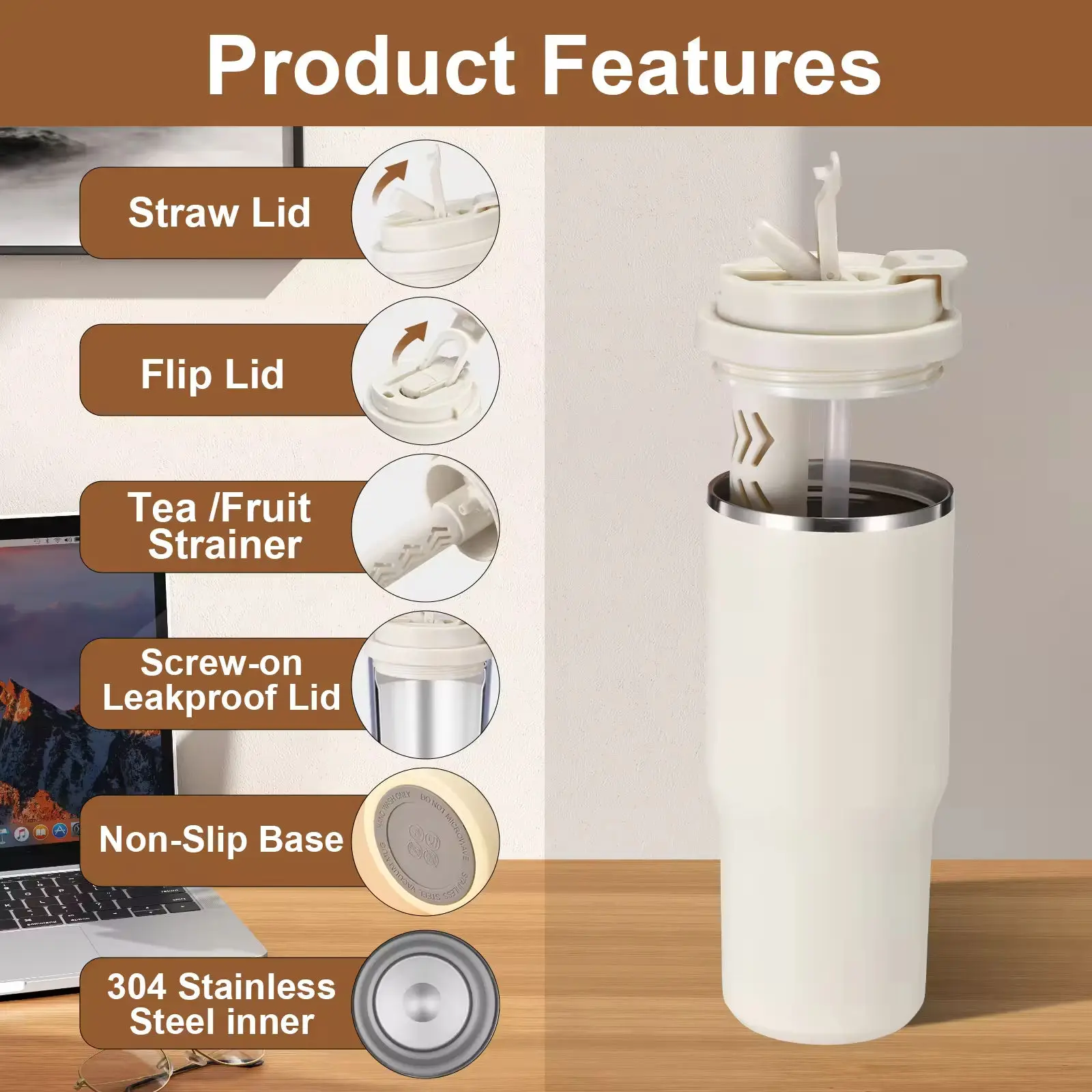 750ML Insulated Stainless Steel Tumbler with Leak-Proof Straw Lid – Keeps Beverages Hot or Cold