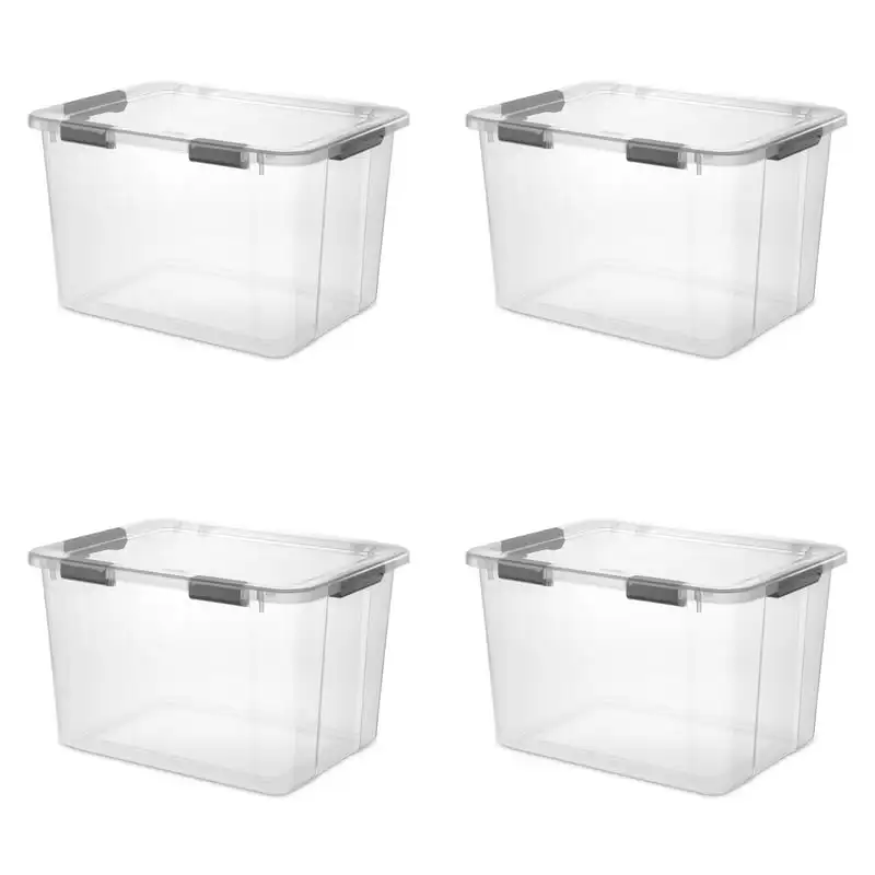

Qt. HingeLID Storage Box Plastic, Flat Gray, Set of 4