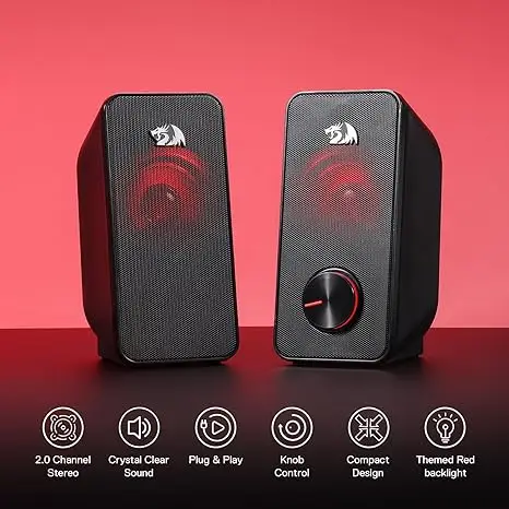 Redragon USB PC 게이밍 2.0 채널 스테레오 데스크탑 컴퓨터 스피커 백라이트, GS500 스텐터