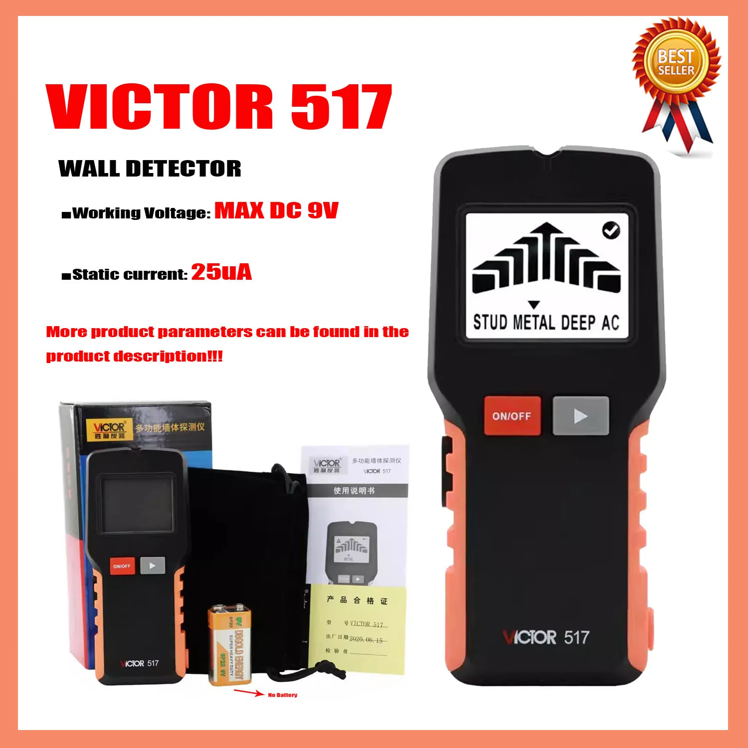 

Настенный детектор VICTOR 517 VICTOR 518, многофункциональный детектор отверстий для обнаружения металла и дерева на водопроводной трубе