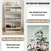 White Narrow Storage Cabinet Flip Down Shoe Rack Wood 3 Tier Shoe Organizer for Home and Apartment, Shoes Cabinets 5