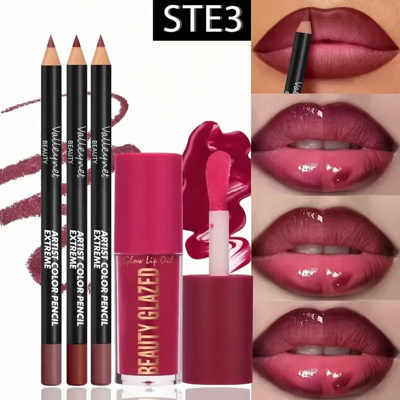 4pcs Lip Kit Set-3pcs Lip Liner+1pc Lip Glaze,