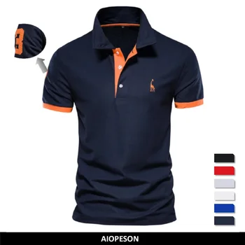 AIOPESON Ricamo 35% Cotone Polo da Uomo Casual Tinta Unita Slim Fit Mens Polo Nuova Estate di Marca di Moda Abbigliamento Uomo