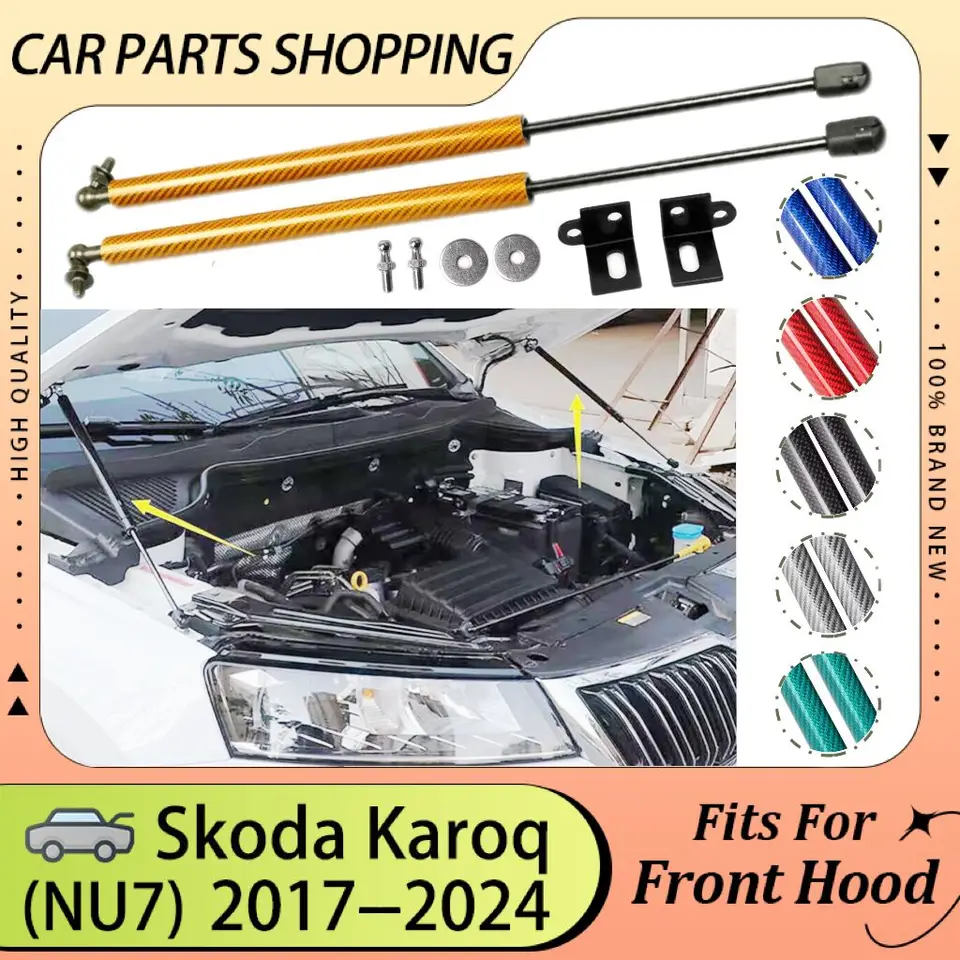 Front Bonnet Gas Struts For Skoda For Karoq NU7 2017-2023 Front Hood Bonnet Modify Gas Struts Shock Damper Lift Supports Absorber Prop Rod Arms Gas Struts Bonnet (Color : BK Carbon Fiber