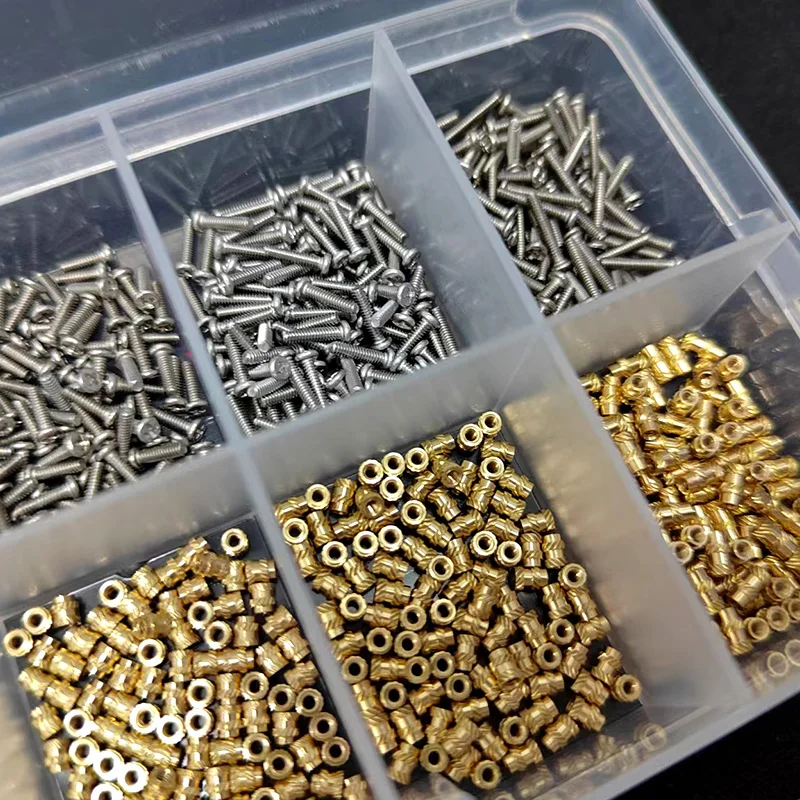 M1.4 M1.6 M2 M2.5 Brass Insert Nut and 304 Stainless Steel Screw Set Heat Hot Melt Thread Knurled Embedment Copper Nut Kit