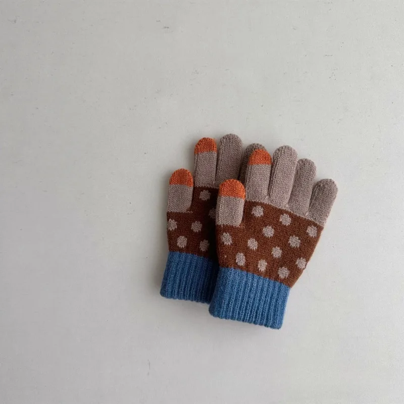 3-8Y Baby Gloves Winter Boys Girls Children's Cold Resistant Five Finger Knitted Finger Warmth Children's Half Finger Gloves 5