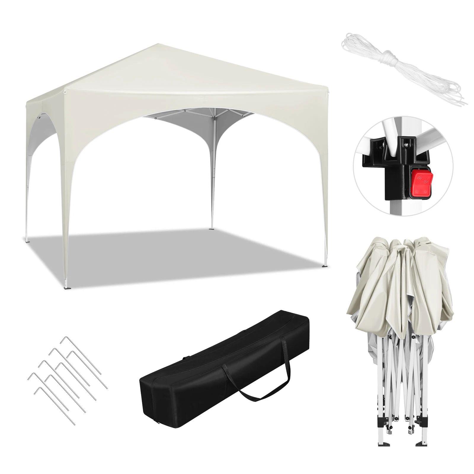 WOLTU Wasserdichtes, zusammenklappbares 3x3m Gartenpavillon-Partyzelt, Pop-Up-Pavillon mit Halbkreisdach für den Außenbereich und Marktveranstaltungen – Detail 15