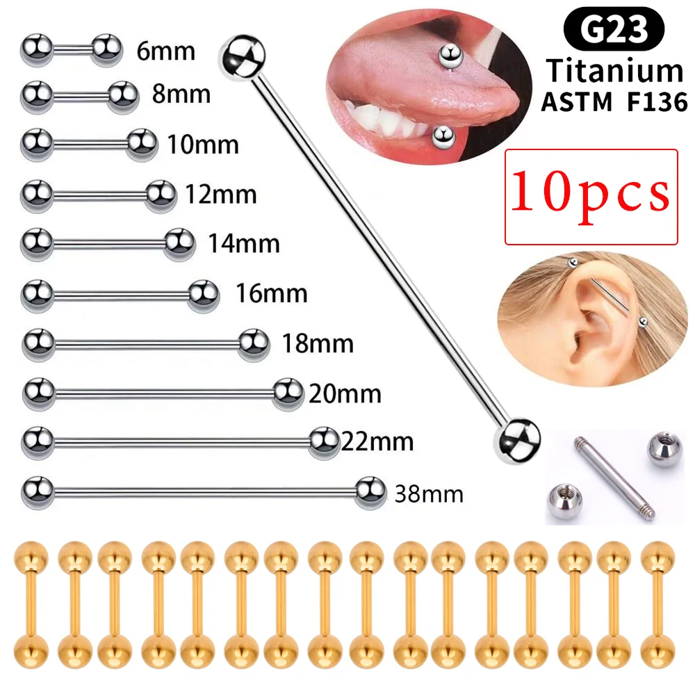10pcs G23 Titanium Tongue Piercing Ring Industrial Barbell Ring Long Nipple Bar Ear Tragus Helix Conch Piercing Body Jewelry piercing jewelry body piercing earrings ear piercing jewelry body piercing jewelry body jewelry