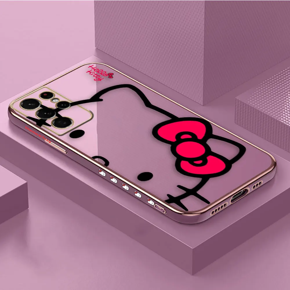 thumbnail image 1 of Smooth E-TPU Phone Case For Samsung Galaxy S24 S23 S22 S21 S20 FE S10 S9 A01 A02 A03 PLUS ULTRA 5G Case Pink Art Hello Kitty Cat, 1 of 5