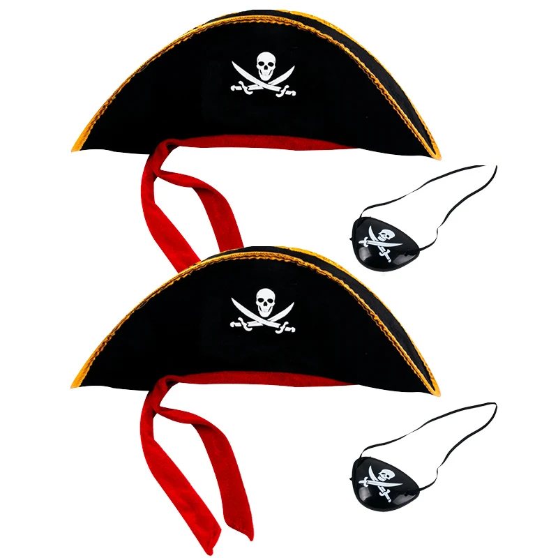 1/2set Pirate Hat And Eye Patches Halloween Cosplay Captain Cap Props Costume Accessories for Kids Birthday Party Decorations for party hat