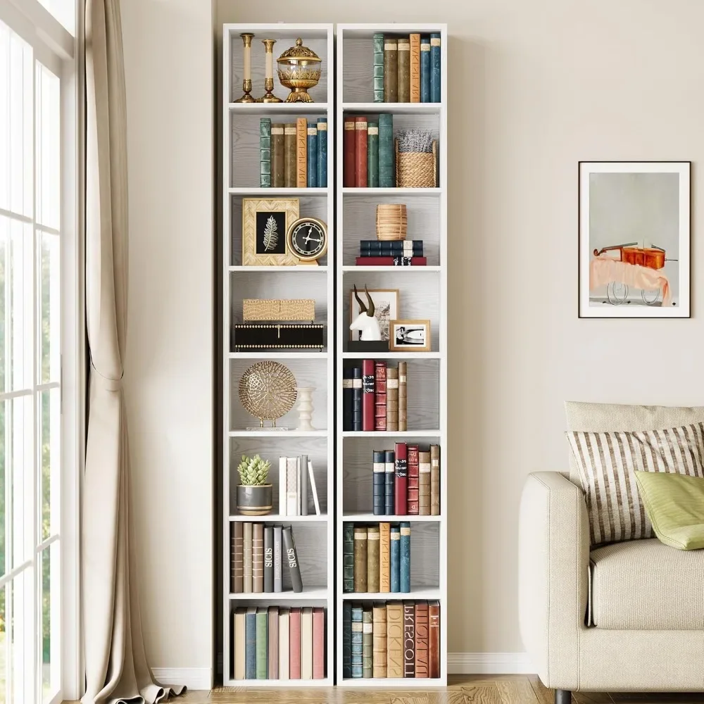 Tall Narrow Bookshelf 8 Tiers 71in Set of 2 Compact Corner Bookcase Easy to Match for Living Room 2