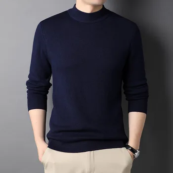 남성용 캐주얼 모크넥 풀오버 뜨게 스웨터, 따뜻한 풀오버, 플러스 사이즈 5Xl, 2023 가을, 겨울, 신상