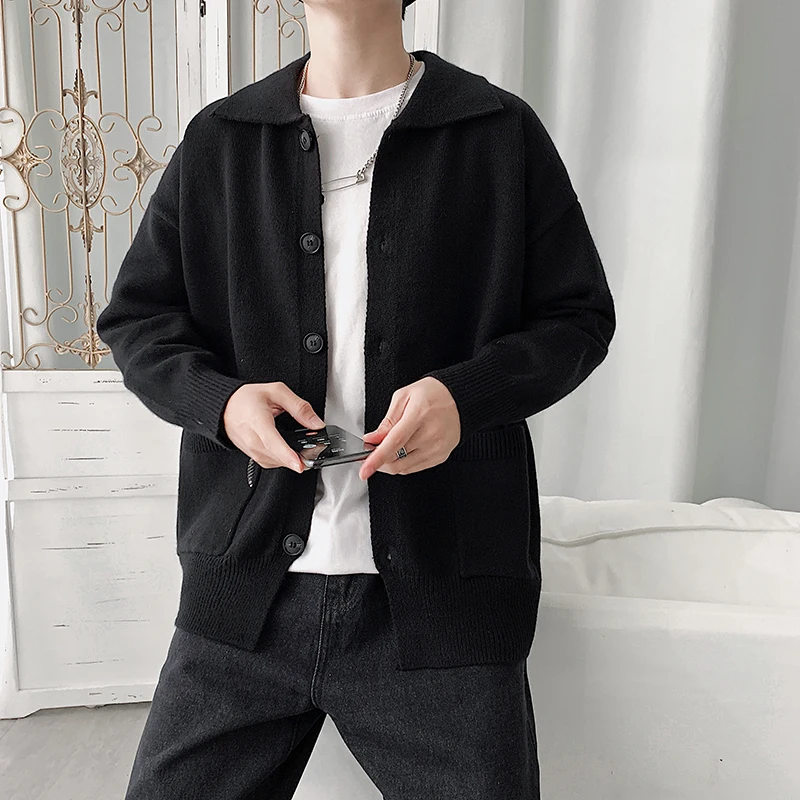 

Vintage Cardigan Sweater Men's New Single Breasted Coat Lapel Fashion Solid Color Long Sleeved Shirts Male Harajuku Jackets