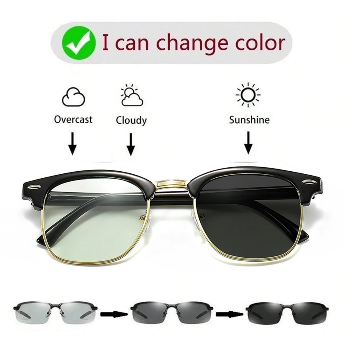 Photochromic Glasses 1pc Men Geometric Fashion Photochromic Glasses School Life Daily Walking Clothing Accessories Casual Shades Accessories