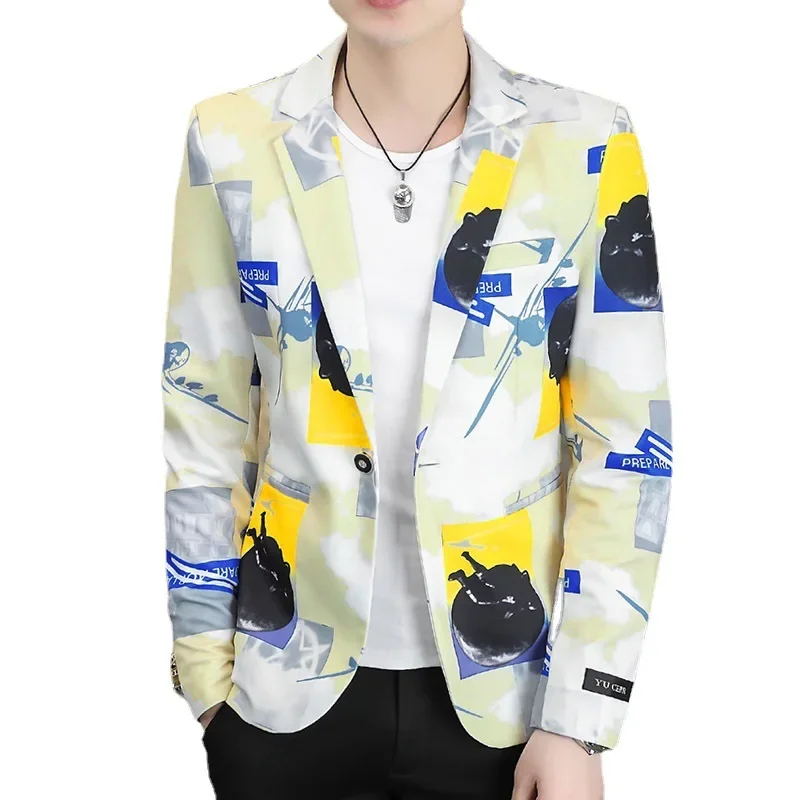 

2023New Large Size Men's Casual Jacket Single Breasted Korean Slim Fit Print Fashion Versatile Popular Suit Pattern Suit Brother