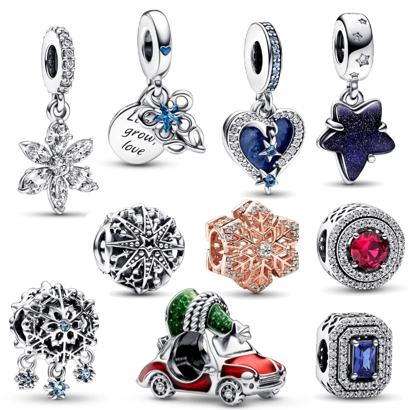 2022 Winter 925 Sterling Silver Beads Sparkling Heart Stars Snowflakes Charms Fit Original Pandora Bracelet Jewelry