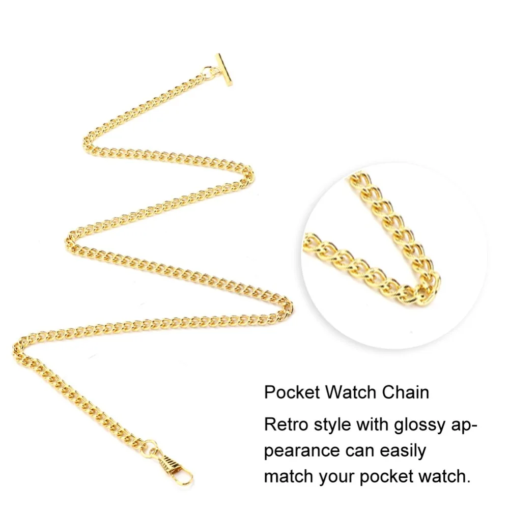 Elegant Vintage Gold-Plated Pocket Watch T-Bar Chain - 65cm