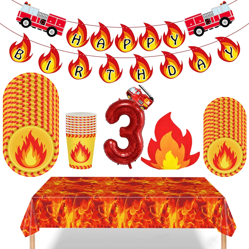 Feuerwehrmann Party Geschirr Servietten Flamme Tischdecke Banner Pappe Lagerfeuer Feuerwehrauto Ballon Junge Feuerwehrmann Geburtstag Home Decor