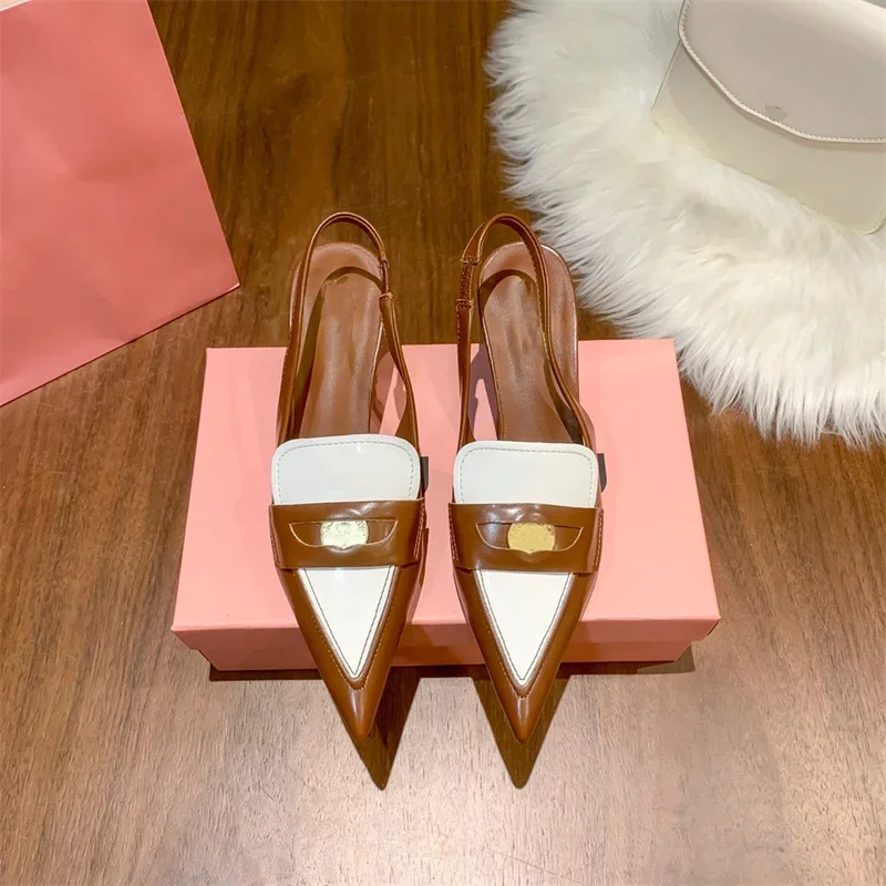 2024 new spring and summer leather lady high-heeled shoes pointy sandals stiletto heels French retro single shoes