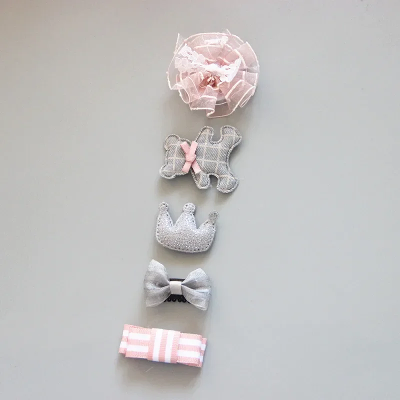 5Pcs/Set Baby Hair Clips Cute Girl Bows Crown Hair Clips Kids Child Baby Hairpins Barrettes Haarspeldjes Baby Hair Accessories 6