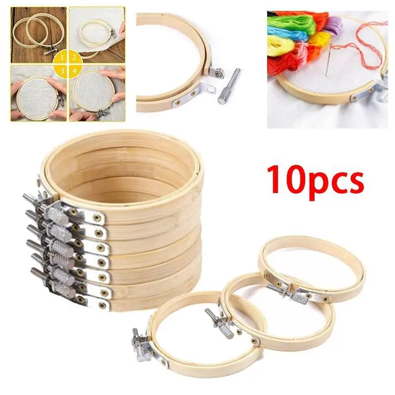 

10pcs/set 8-23cm Optional DIY Cross Stitch Embroidery Circle Bamboo Hoop Cross Hoop Ring Support Wooden Needle Craft Tools