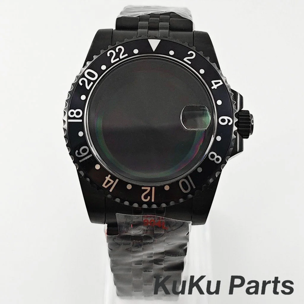 Black Purple GMT Bezel Watch Case with PVD Black Jubilee Bracelet and Sapphire Crystal