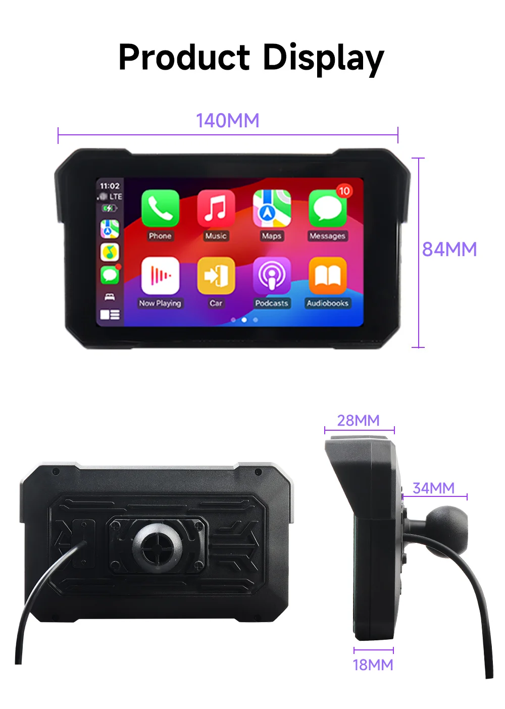 5" Motorcycle Portable Navigation GPS Wireless Carplay Android Auto Multimedia Player IPX8 Waterproof Display Screen Bluetooth