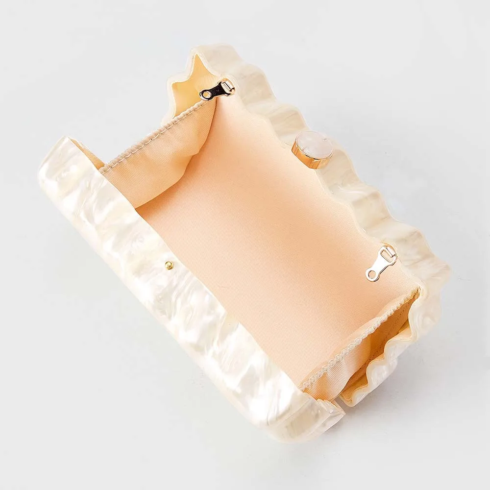 Women's Luxury Elegant Pearlized Marbled Acrylic Clutch Clasp Closure Hard-case Evening Bag Bride Purse Handbag Wedding