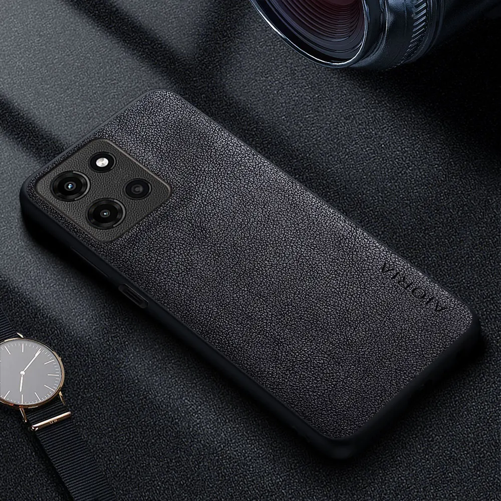 Premium Luxury Leather Phone Cover - Retro Business Style Solid Color Case
