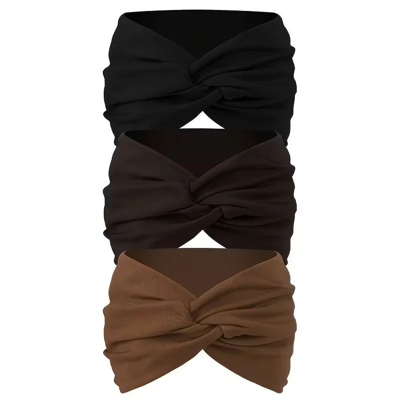 3PCS Women's Wide Hair Band in Elastic Solid Color, Anti-Slip Hair Accessory for Exercise, Multi-Functional Accessory