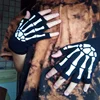 Unisex Adult Halloween Skeleton Skull Half Finger Gloves Glow in the Dark Fingerless Stretch Knitted Winter Mittens 1
