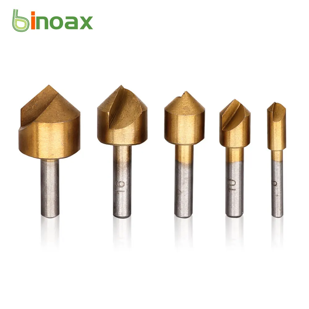 Binoax 5Pcs 6mm-19mm Metric Woodworking Countersink Drill Bit 90 Degree Single Flute Edge Chamfer Wood Drilling