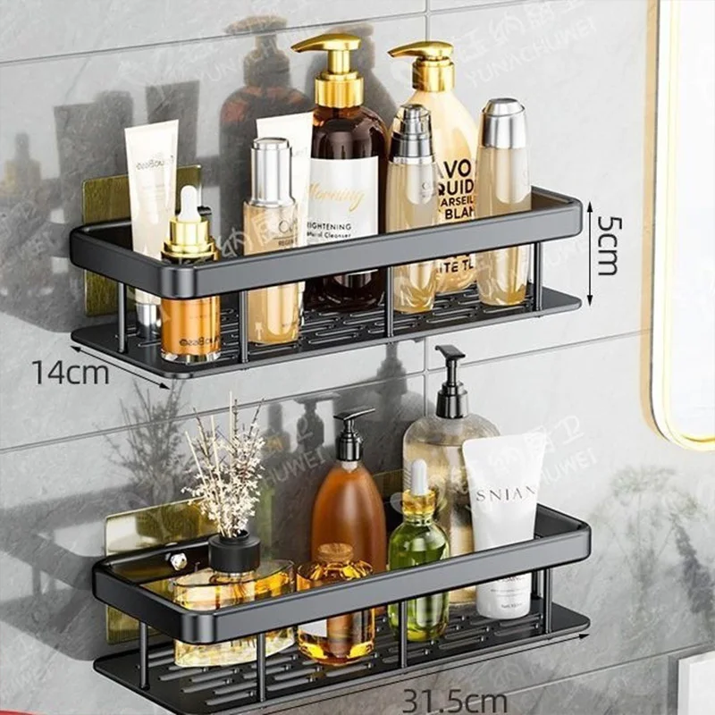 Aluminum Bathroom Shelves Wall Towel Rack Mounted Shower Caddy No Drilling Shower Organizer Bathroom Storage Accessories towel rack