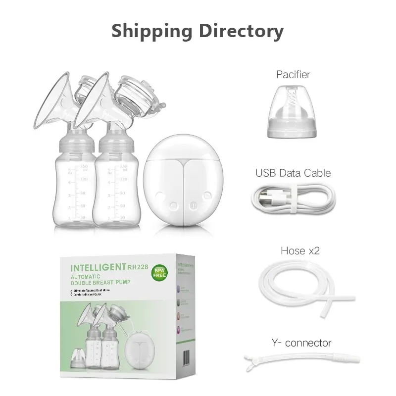 New Electric Double Breast Pump USB BPA Free Breast Pumps Baby Breast Feeding With Nursing Pads and Breast Milk Storage Gift Set 6