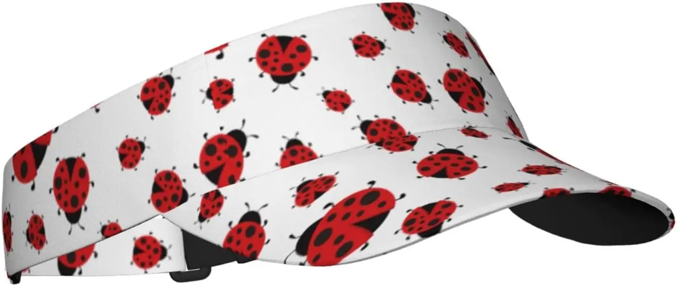 Cute Red Ladybug Cartoon Pattern Sunscreen Visor Hats for Women & Men, Sport Empty Top Baseball Sun Cap, Tennis Visor, Go