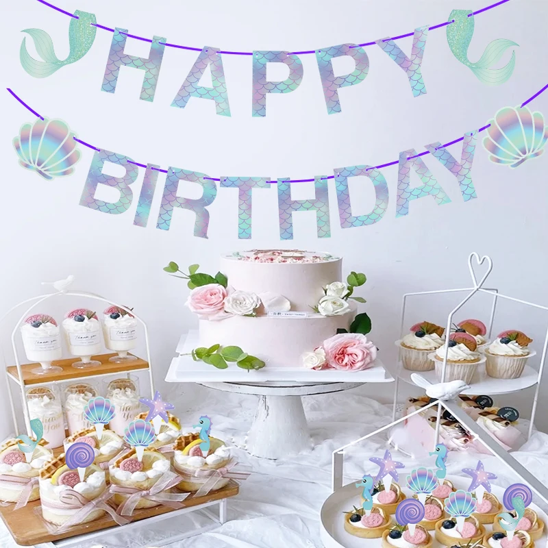 

86pcs Mermaid Party Decorations Mermaid Disposable Tableware Happy 1st Birthday Party Decoration Kids Baby Shower Girl Supplies