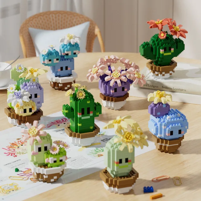 Cactus en maceta para armar, micro bloques de construcción