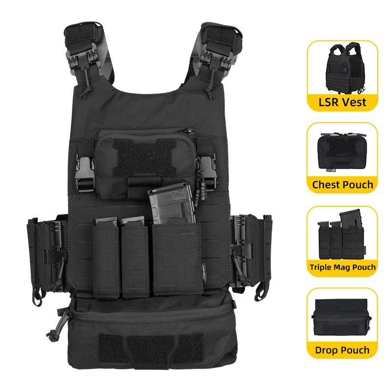 GILET DE COMBAT PORTE PLAQUE AIRSOFT AVEC POCHE PORTE CHARGEUR ET PLAQUE DE PROTECTION DE
