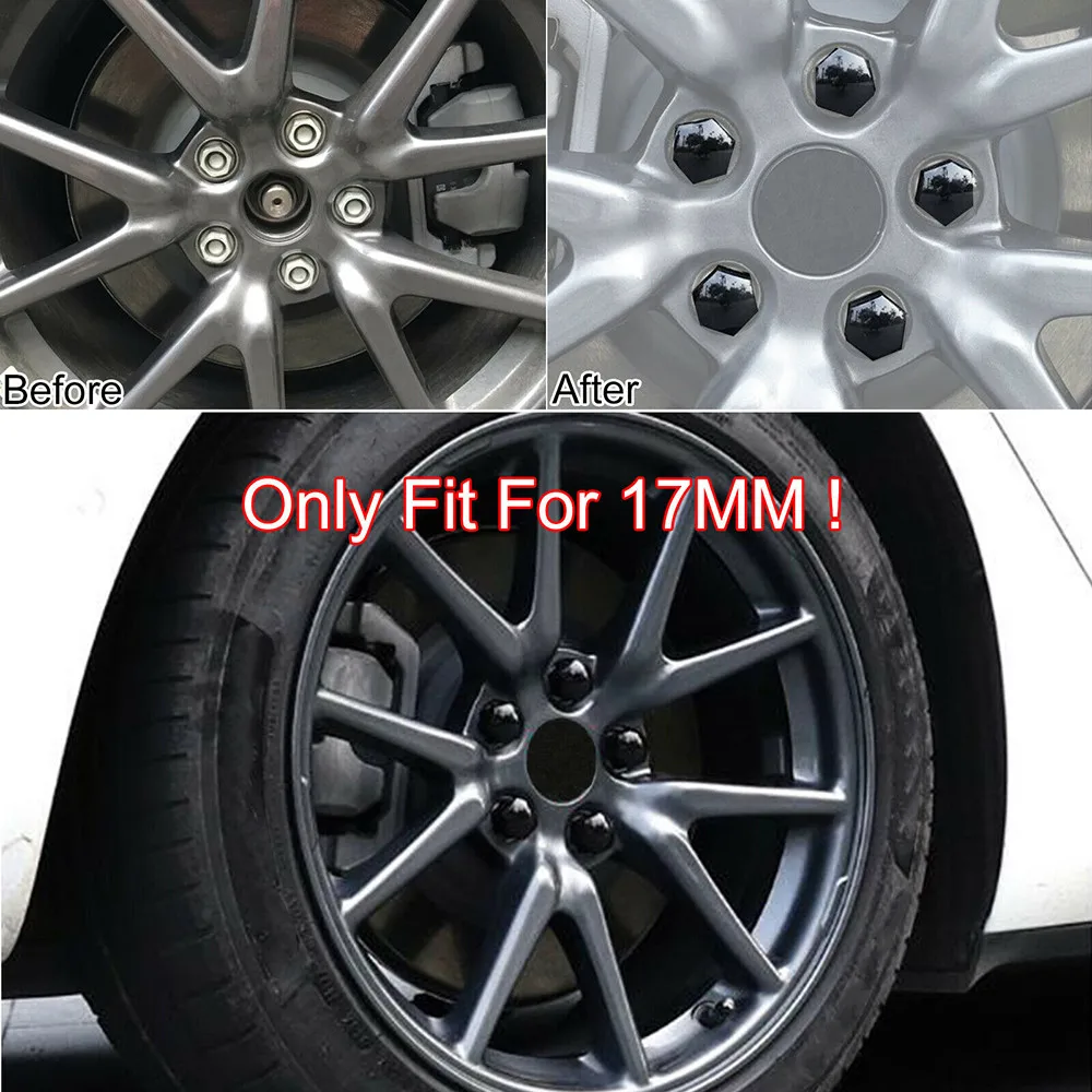 20Pcs 16mmx17mm Black Wheel Nut Bolt Trims Studs Cover Cap With 4Pcs 17mmx23mm Locking Cap For Opel For BMW