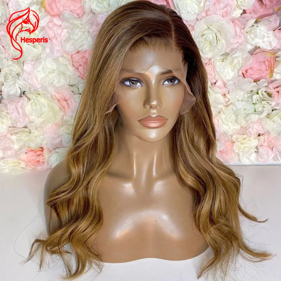 

Hesperis Body Wave Honey Blonde Ombre 4/27 Wavy Lace Front Wig Brazilian Remy Hair Pre plucked wigs Human Hair Wigs Highlight