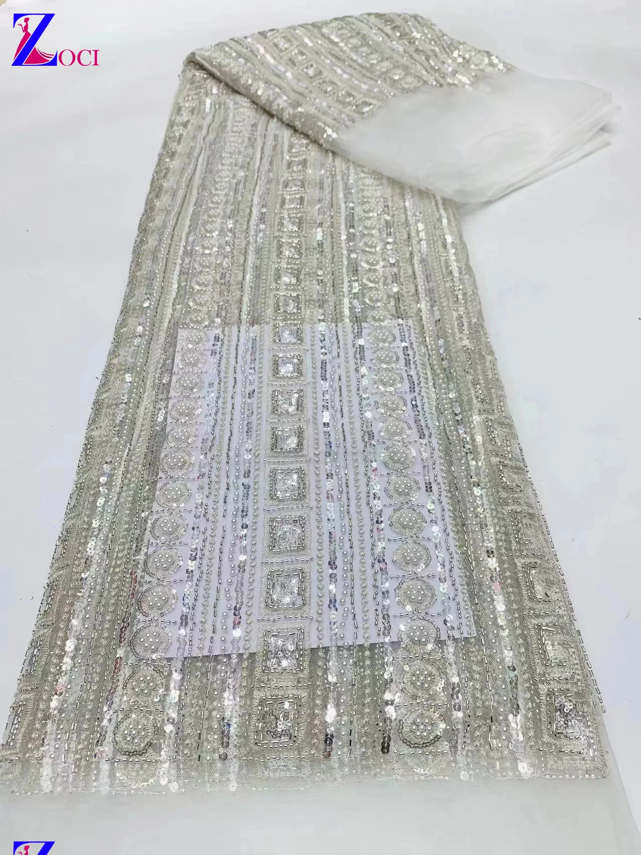 

2023 High-End French Embroidery Beadea Lace Fabric African Nigerian With Sequin Fabric For Wedding Dress