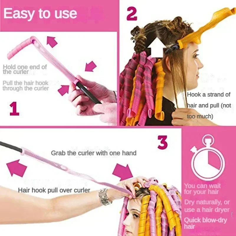 10pcs Heatless Hair Curler No Heat Hair Rollers Sleeping Spiral Curls Styling Set