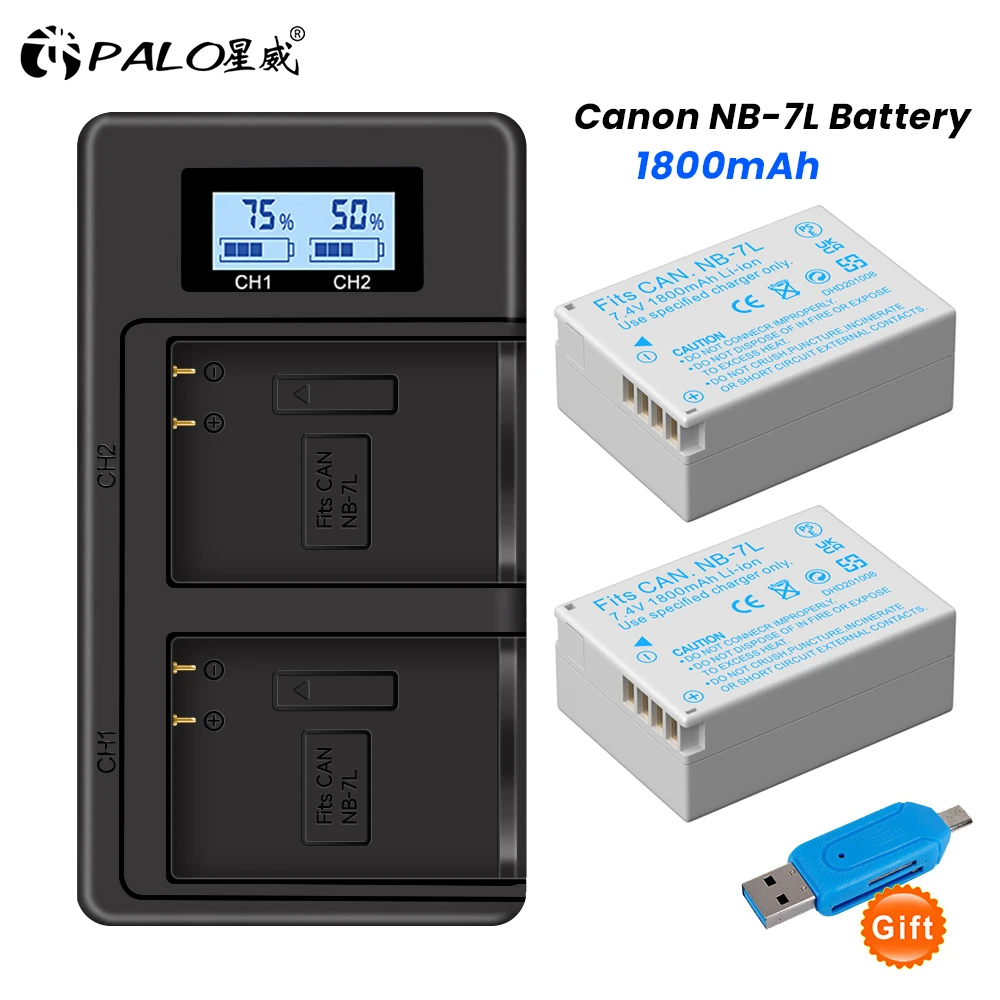 Palo 1-4 Pz 1800Mah Nb-7L Nb 7L Nb7L Batteria Ricaricabile + Lcd Usb Doppio Caricatore Per Canon Powershot G10 G11 G12 Sx30Is Fotocamera