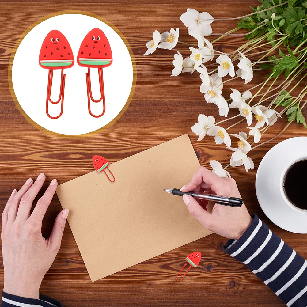 8 Pcs Pin Bookmark Folder Paper Clip Office Clips Paperclips Stationery Marking Small Soft Rubber Watermelon